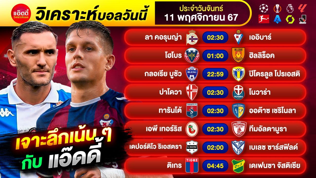 วิเคราะห์บอลวันนี้ by แอ๊ดดี้ @ad333 ทีเด็ดบอล บอลเต็ง บอลสเต็ป | วันจันทร์ ที่ 11 พฤศจิกายน 2567