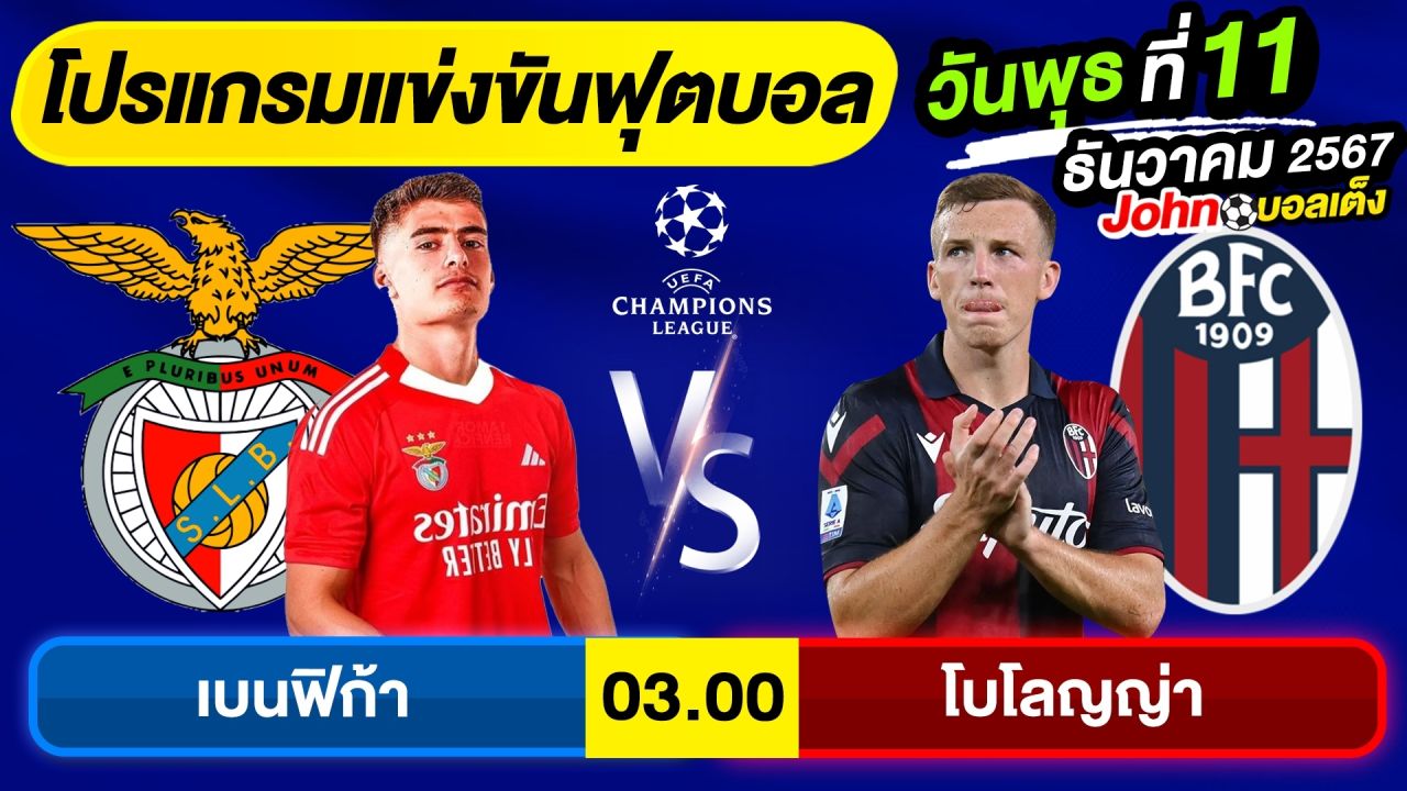 วิเคราะห์บอลวันนี้ บอลเต็ง ทีเด็ดบอล วัน พุธ ที่ 11 ธันวาคม 2567 By จอห์นบอลเต็ง