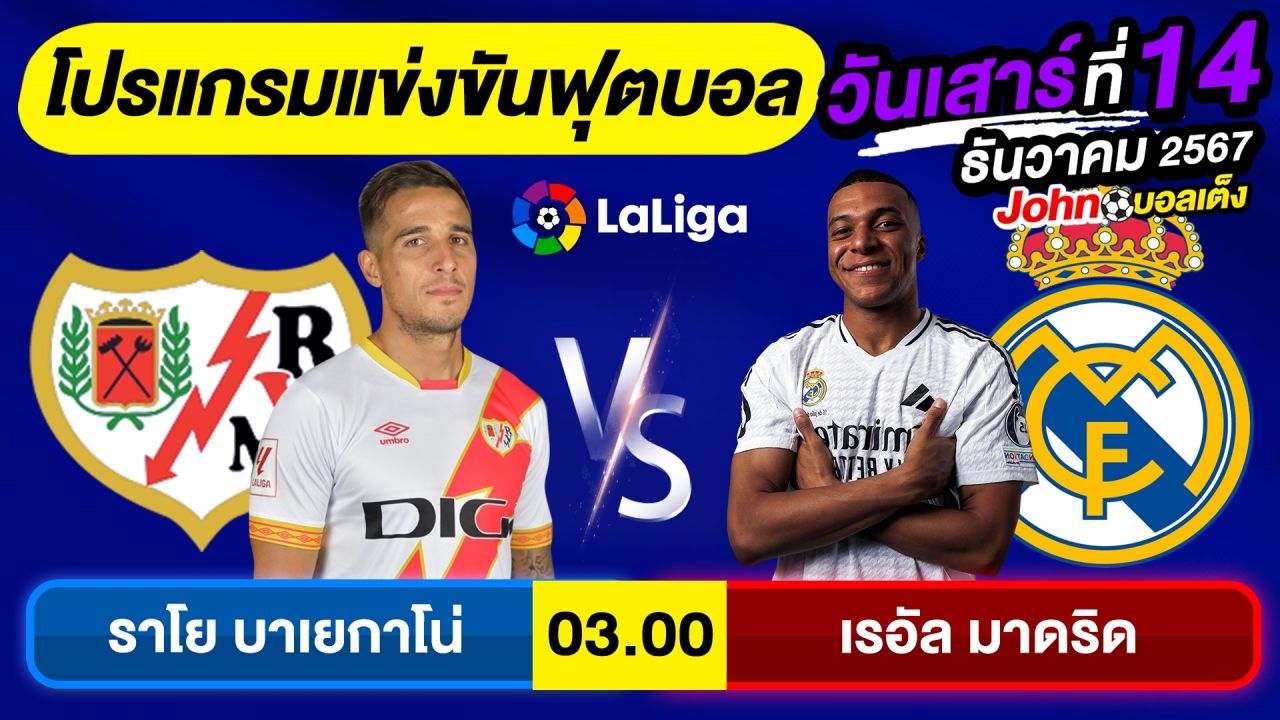 วิเคราะห์บอลวันนี้ บอลเต็ง ทีเด็ดบอล วัน เสาร์ ที่ 14 ธันวาคม 2567 By จอห์นบอลเต็ง