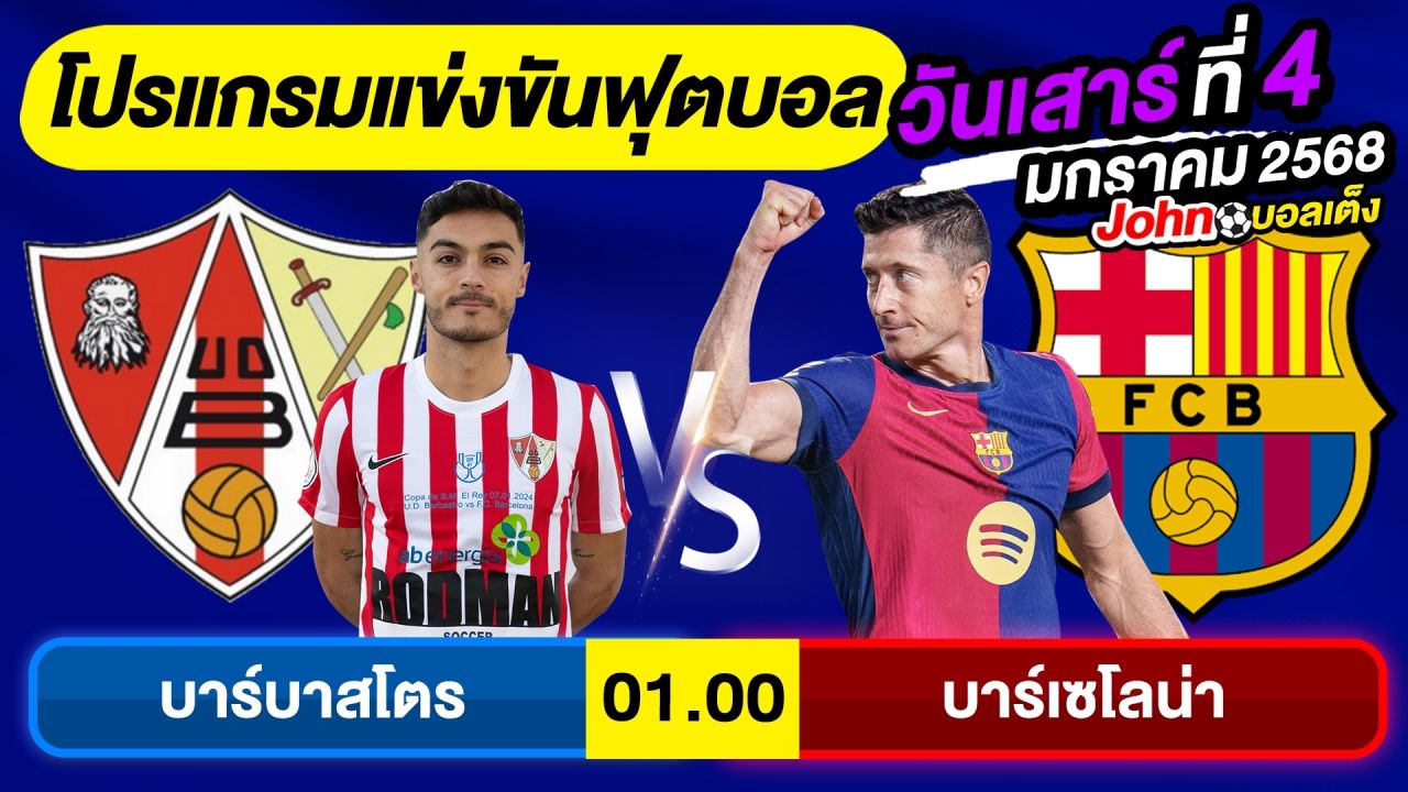 วิเคราะห์บอลวันนี้ บอลเต็ง ทีเด็ดบอล วันเสาร์ ที่ 4 มกราคม 2568 By จอห์นบอลเต็ง