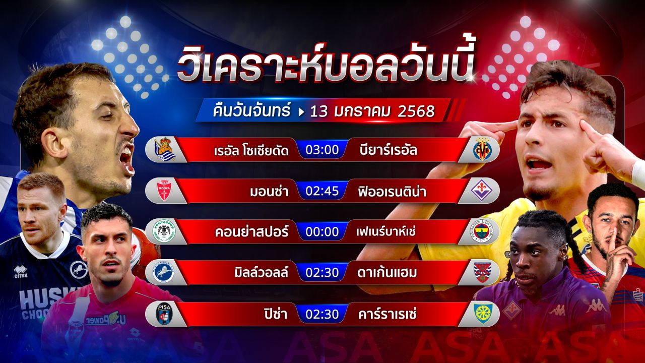 วิเคราะห์บอลวันนี้ ทีเด็ดบอล วันจันทร์ ที่ 13 มกราคม พ.ศ.2568 by อัศวินล้มโต๊ะ
