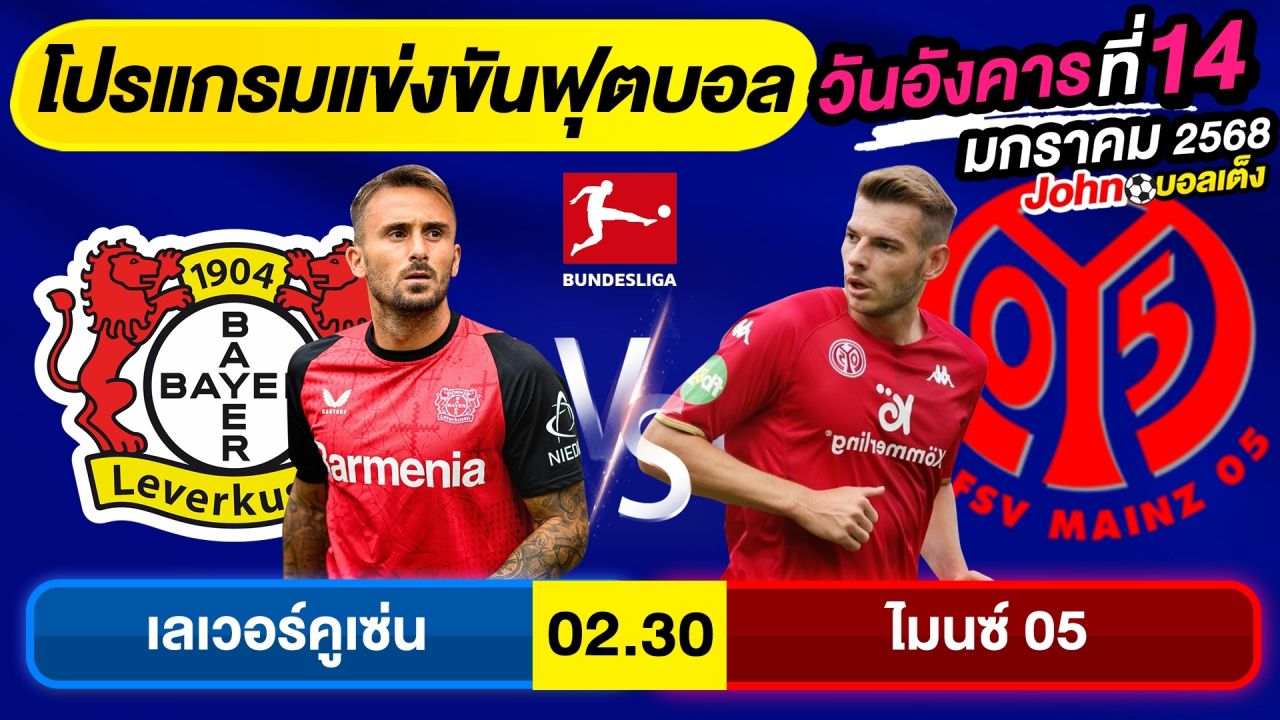 วิเคราะห์บอลวันนี้ บอลเต็ง ทีเด็ดบอล วันอังคาร ที่ 14 มกราคม 2568 By จอห์นบอลเต็ง