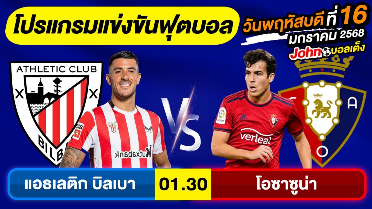 วิเคราะห์บอลวันนี้ บอลเต็ง ทีเด็ดบอล วันพฤหัสบดี ที่ 16 มกราคม 2568 By จอห์นบอลเต็ง