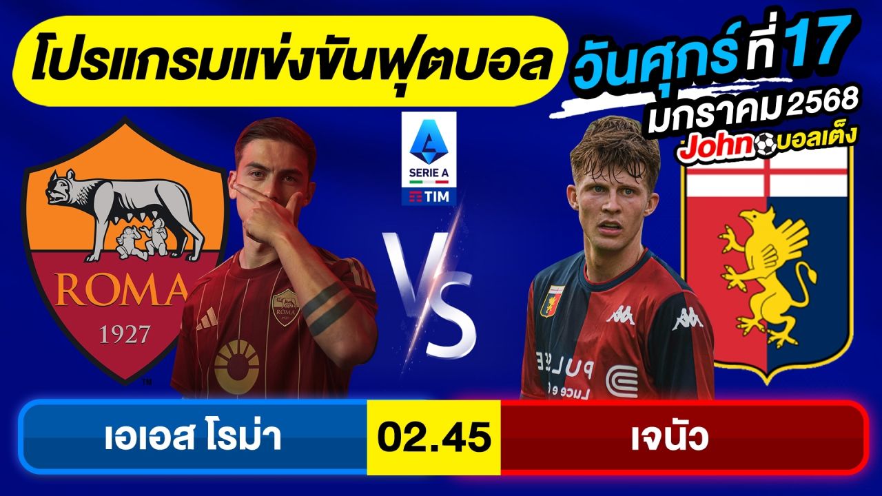 วิเคราะห์บอลวันนี้ บอลเต็ง ทีเด็ดบอล วันศุกร์ ที่ 17 มกราคม 2568 By จอห์นบอลเต็ง