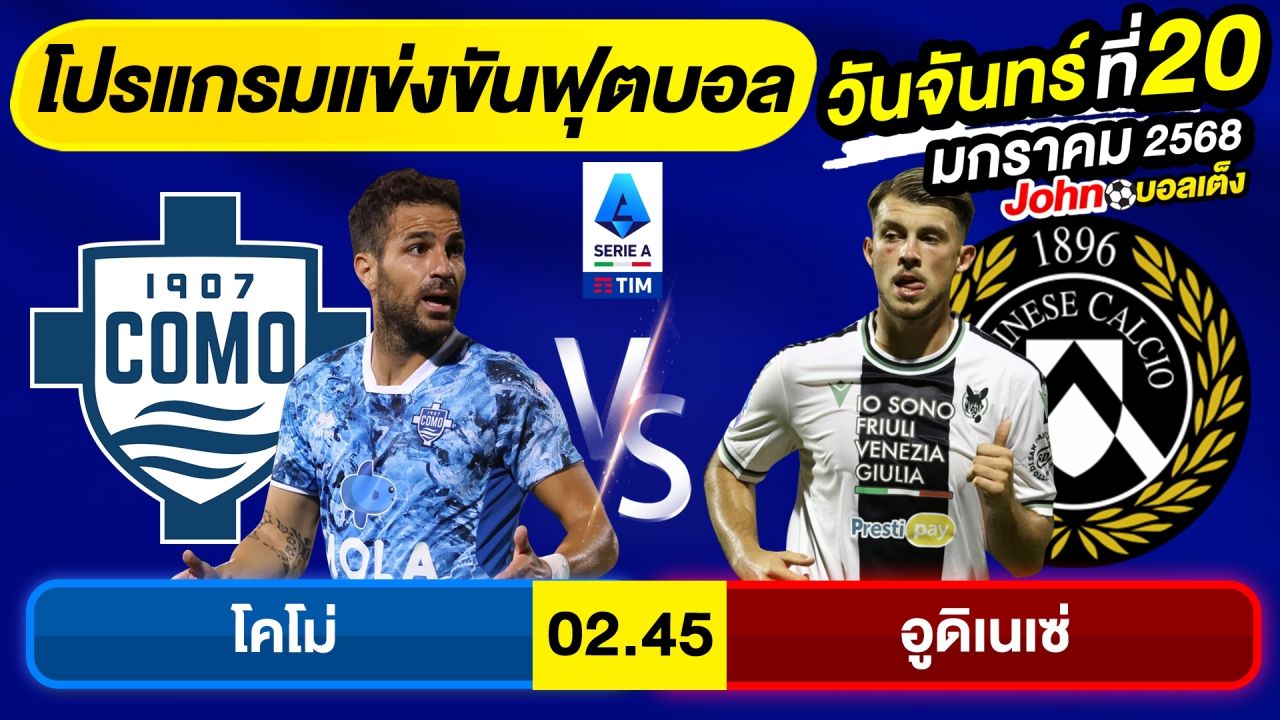 วิเคราะห์บอลวันนี้ บอลเต็ง ทีเด็ดบอล วันจันทร์ ที่ 20 มกราคม 2568 By จอห์นบอลเต็ง