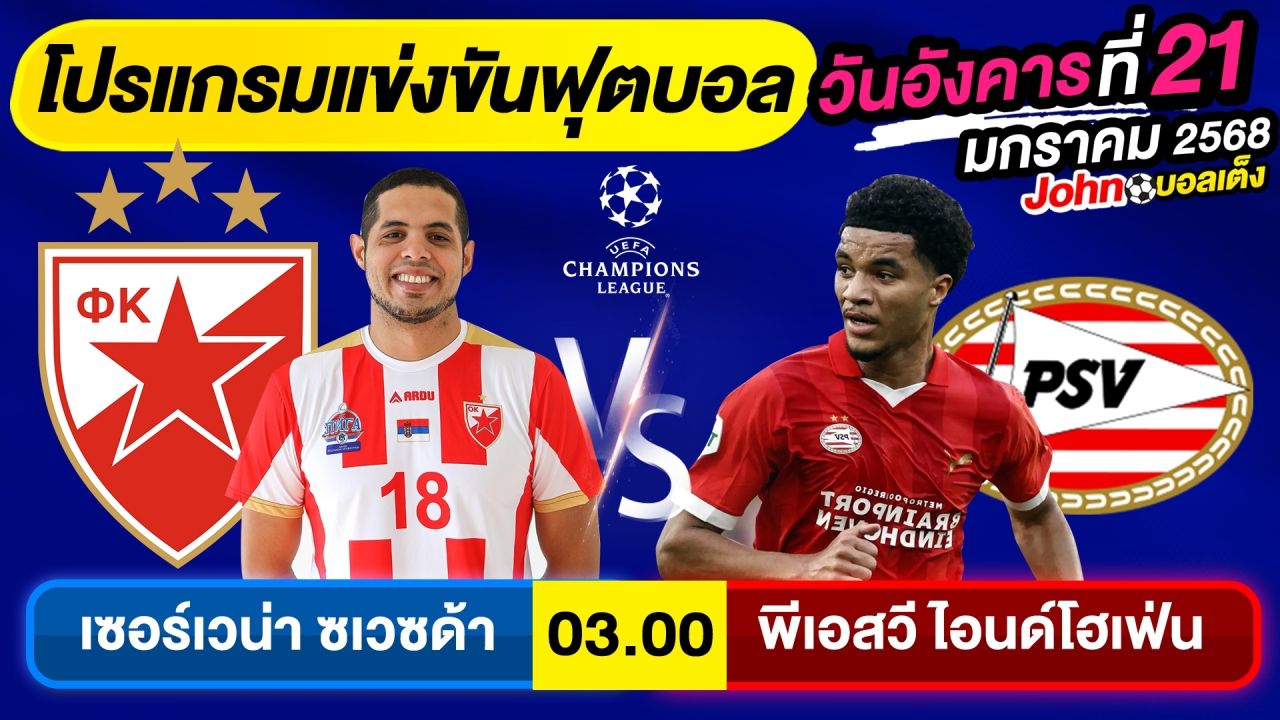 วิเคราะห์บอลวันนี้ บอลเต็ง ทีเด็ดบอล วันอังคาร ที่ 21 มกราคม 2568 By จอห์นบอลเต็ง