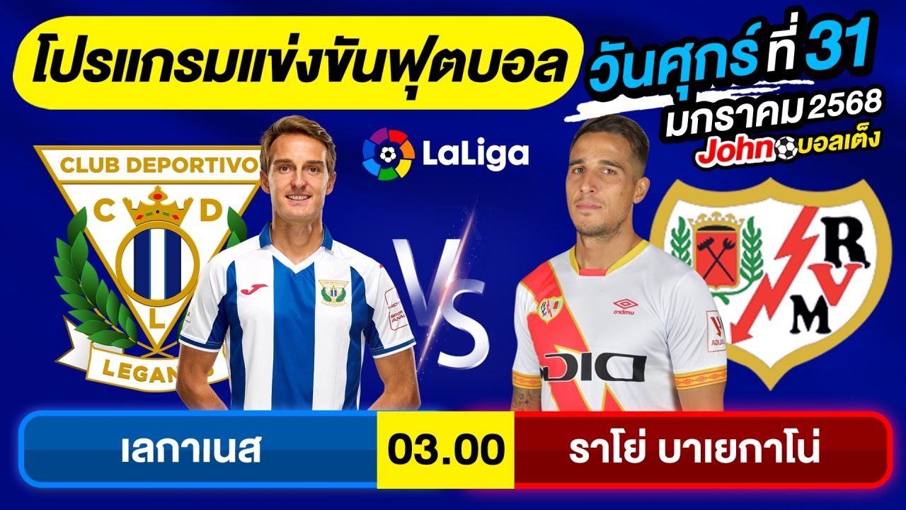 วิเคราะห์บอลวันนี้ บอลเต็ง ทีเด็ดบอล วันศุกร์ ที่ 31 มกราคม 2568 By จอห์นบอลเต็ง