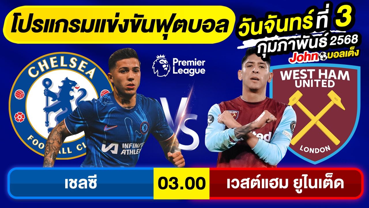 วิเคราะห์บอลวันนี้ บอลเต็ง ทีเด็ดบอลวันจันทร์ ที่ 3 กุมภาพันธ์ 2568 By จอห์นบอลเต็ง