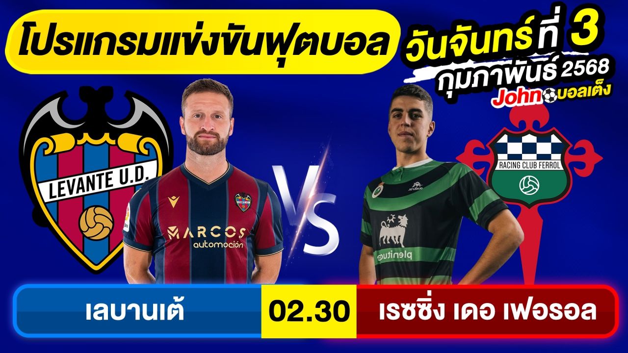 วิเคราะห์บอลวันนี้ บอลเต็ง ทีเด็ดบอลวันจันทร์ ที่ 3 กุมภาพันธ์ 2568 By จอห์นบอลเต็ง