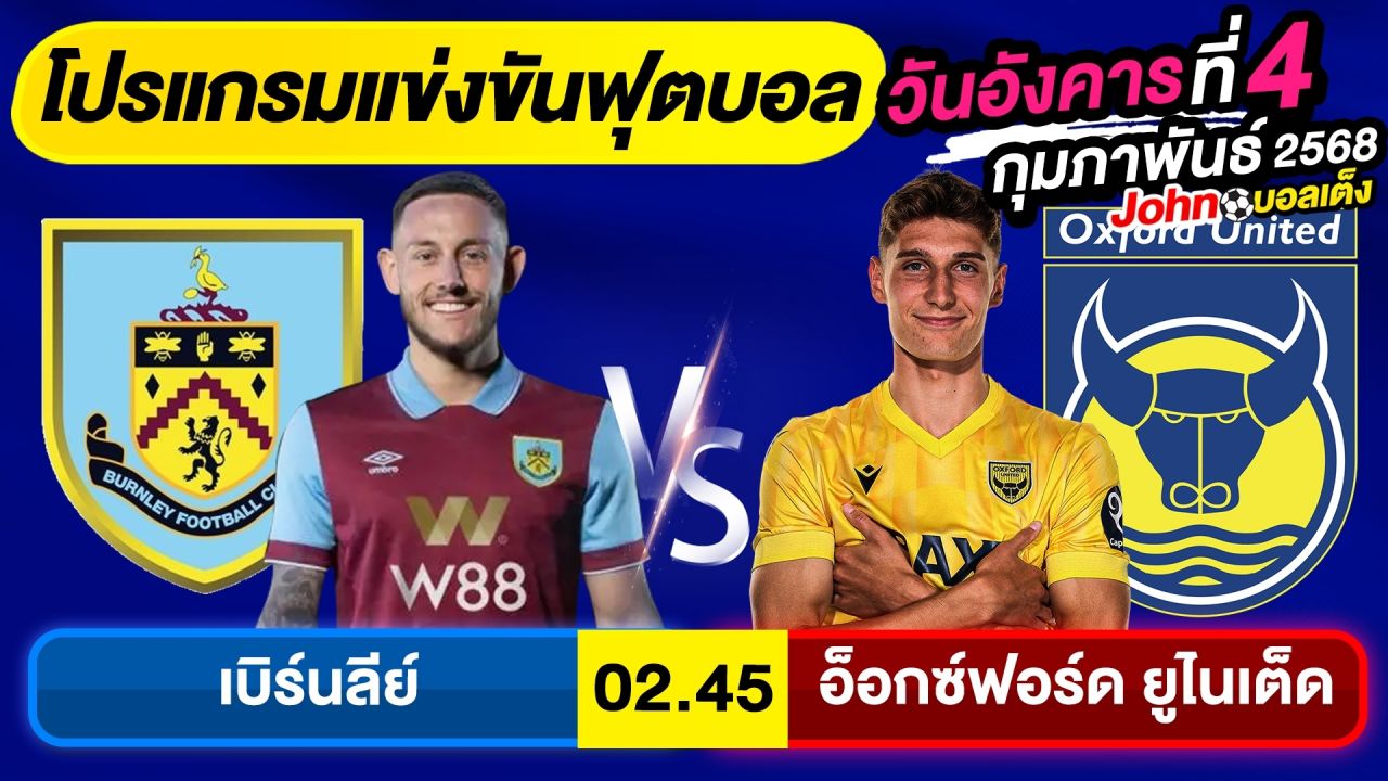 วิเคราะห์บอลวันนี้ อังคาร ที่ 4 กุมภาพันธ์ 2568 บอลเต็ง ทีเด็ดบอล By จอห์นบอลเต็ง
