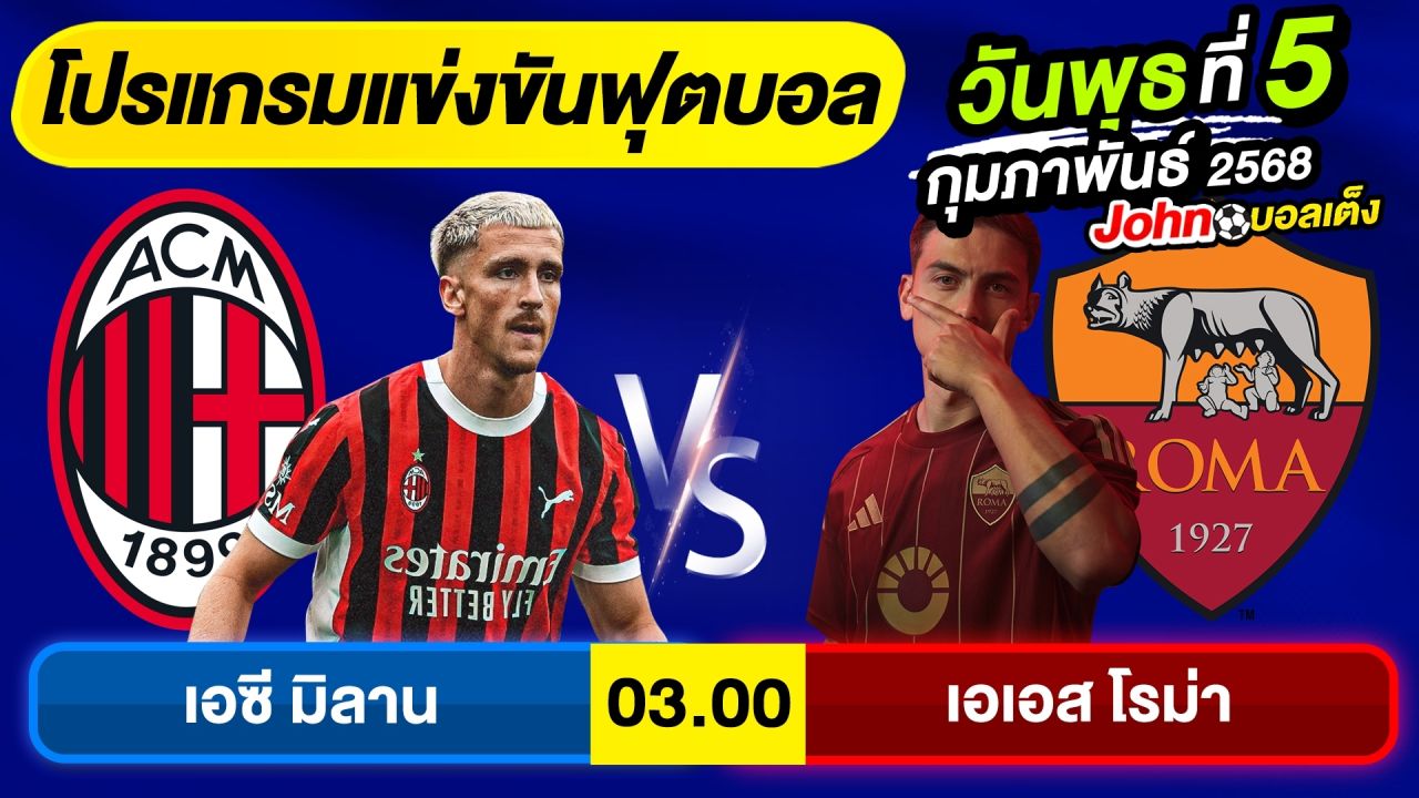 วิเคราะห์บอลวันนี้ บอลเต็ง ทีเด็ดบอล วันพุธ ที่ 5 กุมภาพันธ์ 2568 By จอห์นบอลเต็ง