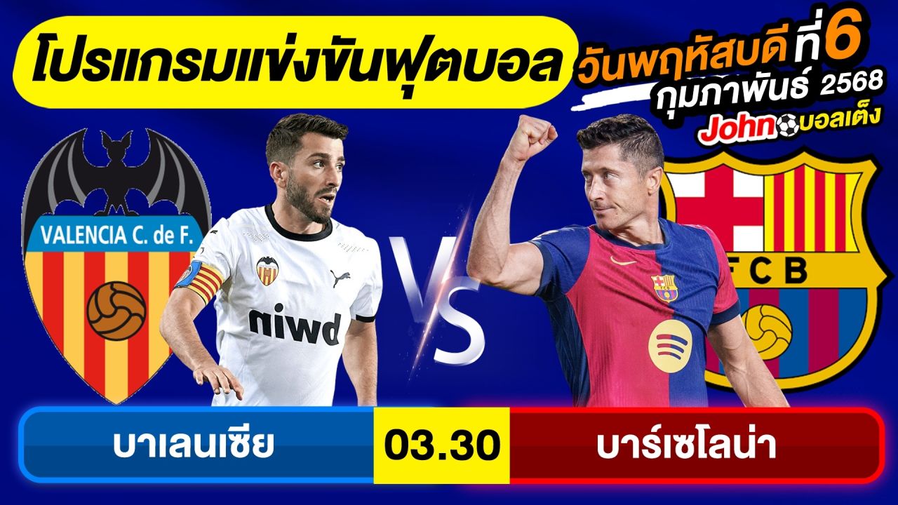 วิเคราะห์บอลวันนี้ บอลเต็ง ทีเด็ดบอล วันพฤหัสบดี ที่ 6 กุมภาพันธ์ 2568 By จอห์นบอลเต็ง