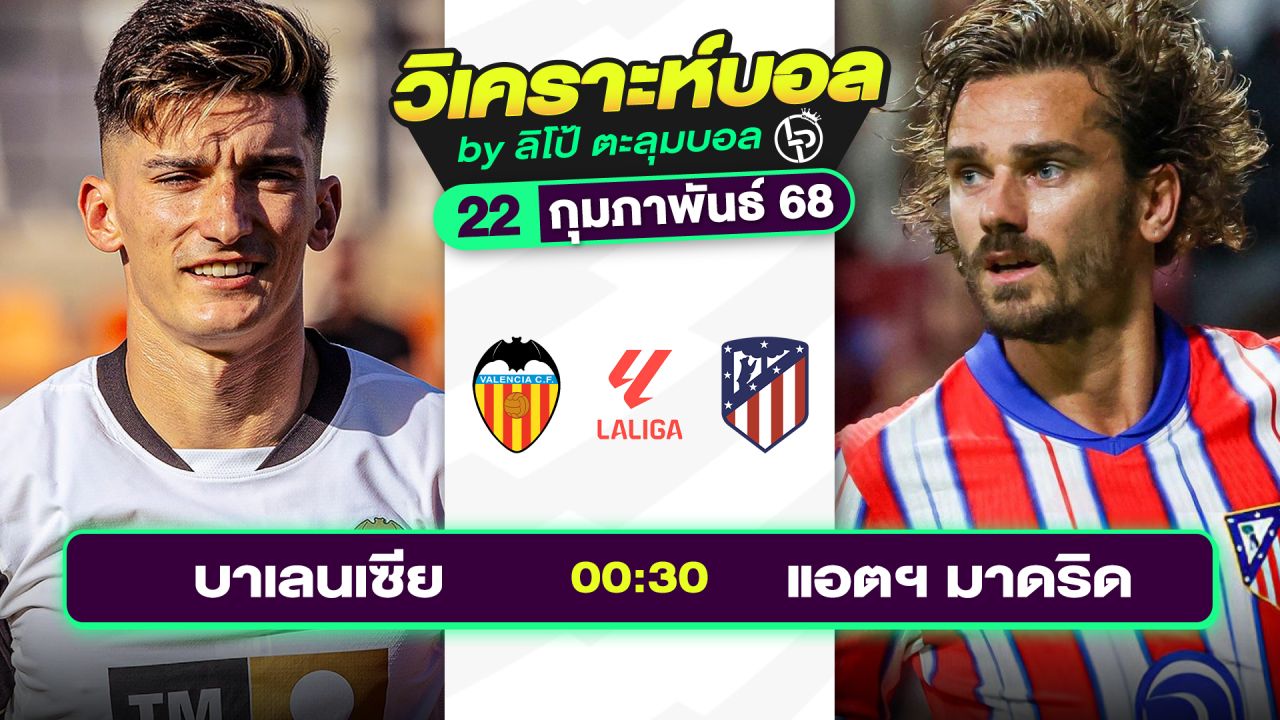 วิเคราะห์บอลวันนี้ ทีเด็ดบอล วันเสาร์ที่ 22 กุมภาพันธ์ 2568 By ลิโป้ตะลุมบอล