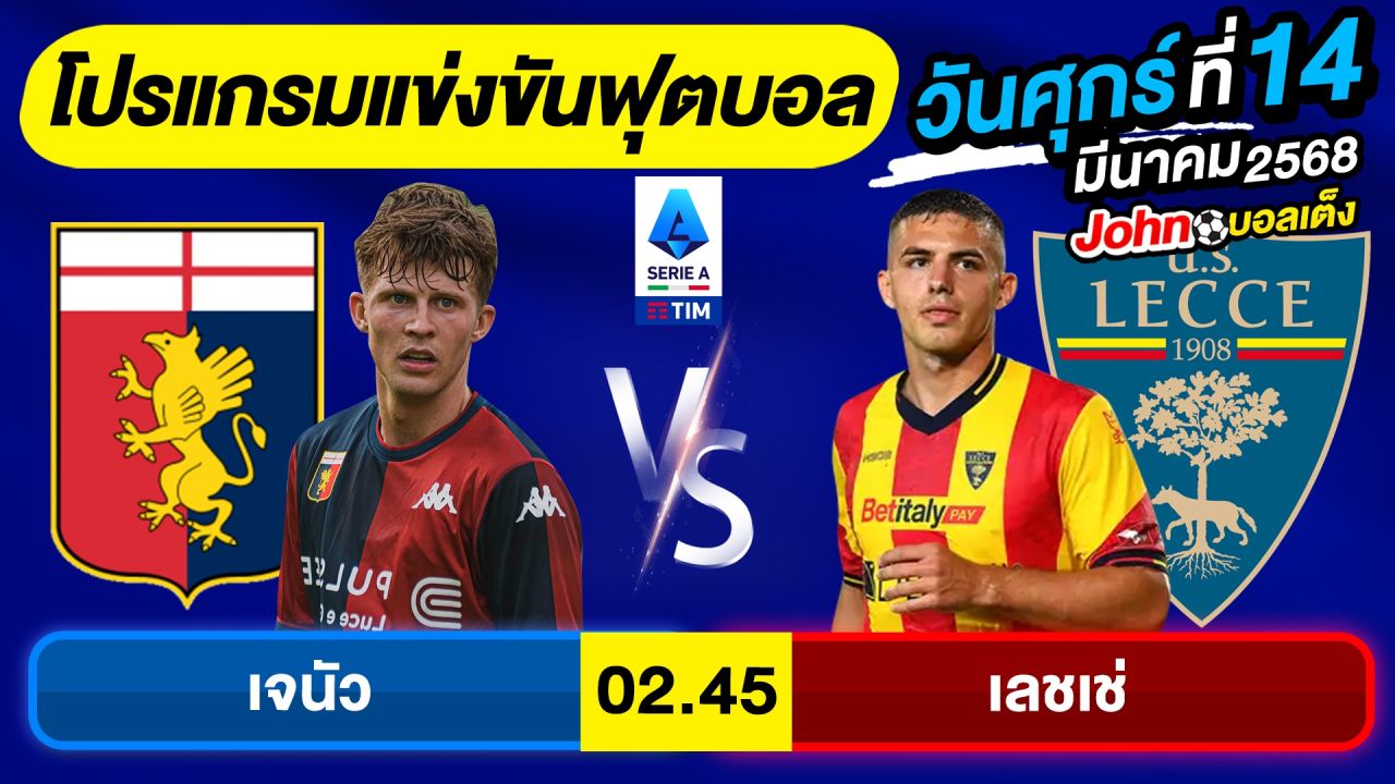 วิเคราะห์บอลวันนี้ บอลเต็ง ทีเด็ดบอล วันศุกร์ ที่ 14 มีนาคม 2568 By จอห์นบอลเต็ง