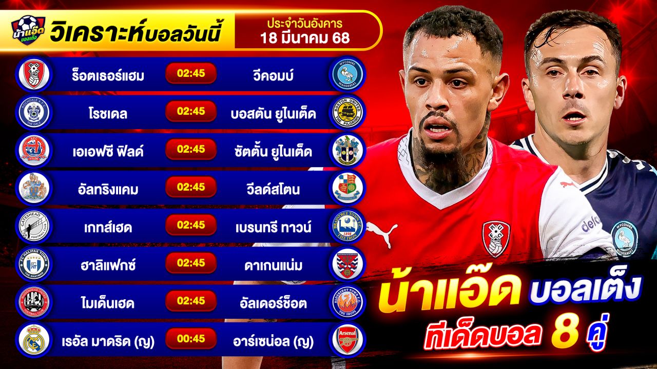 วิเคราะห์บอลวันนี้ ทีเด็ดบอล วันอังคาร ที่ 18 มีนาคม 2568 By น้าแอ๊ดบอลเต็ง #วิเคราะห์บอลวันนี้