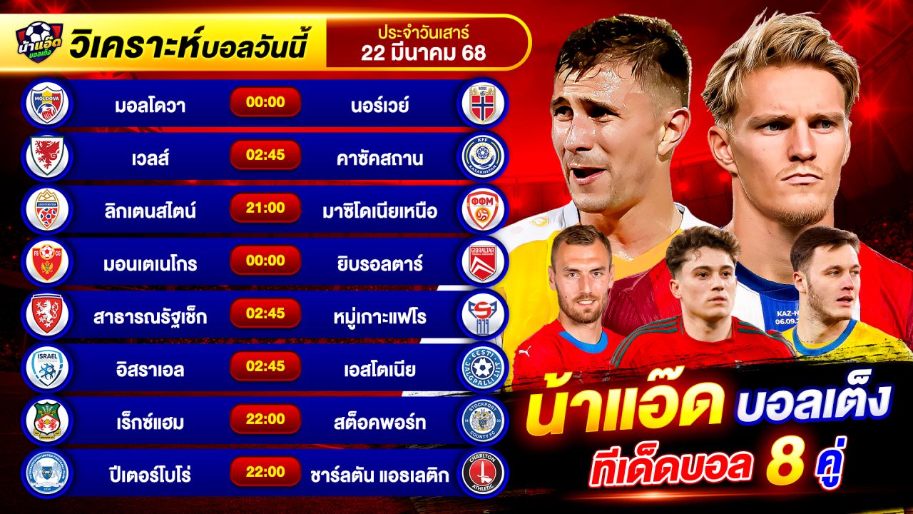 วิเคราะห์บอลวันนี้ ทีเด็ดบอล วันเสาร์ ที่ 22 มีนาคม 2568 By น้าแอ๊ดบอลเต็ง #วิเคราะห์บอลวันนี้