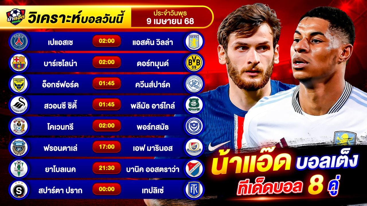 วิเคราะห์บอลวันนี้ ทีเด็ดบอล วันพุธ ที่ 9 เมษายน 2568 By น้าแอ๊ดบอลเต็ง #วิเคราะห์บอลวันนี้