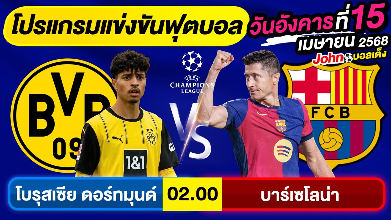 วิเคราะห์บอลวันนี้ บอลเต็ง ทีเด็ดบอล วันอังคาร ที่ 15 เมษายน 2568 By จอห์นบอลเต็ง