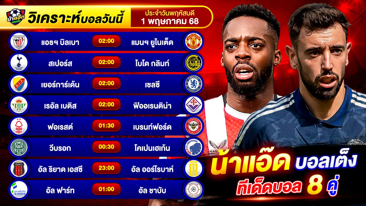 วิเคราะห์บอลวันนี้ ทีเด็ดบอล วันพฤหัสบดี ที่ 1 พฤษภาคม 2568 By น้าแอ๊ดบอลเต็ง #วิเคราะห์บอลวันนี้