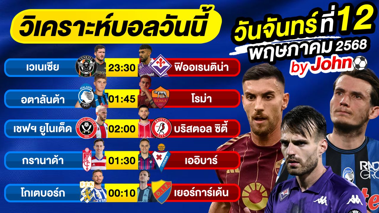 วิเคราะห์บอลวันนี้ บอลเต็ง ทีเด็ดบอล วันจันทร์ ที่ 12 พฤษภาคม 2568 By จอห์นบอลเต็ง