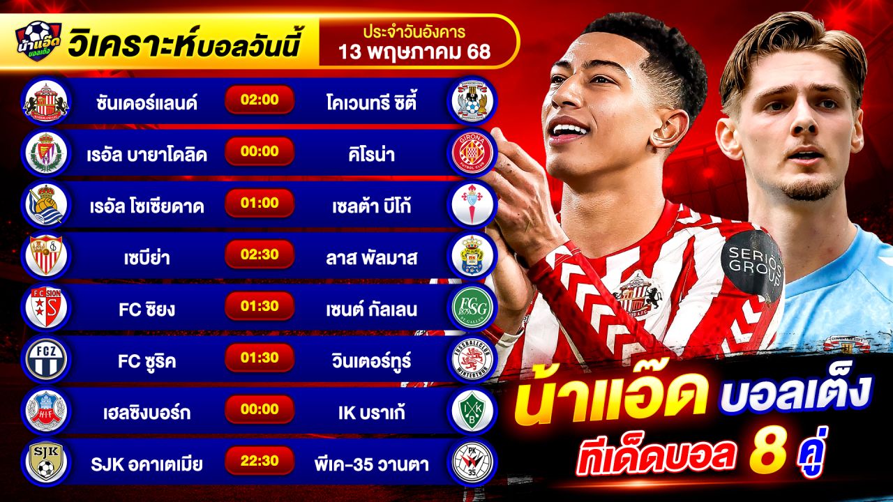 วิเคราะห์บอลวันนี้ ทีเด็ดบอล วันอังคาร ที่ 13 พฤษภาคม 2568 By น้าแอ๊ดบอลเต็ง #วิเคราะห์บอลวันนี้