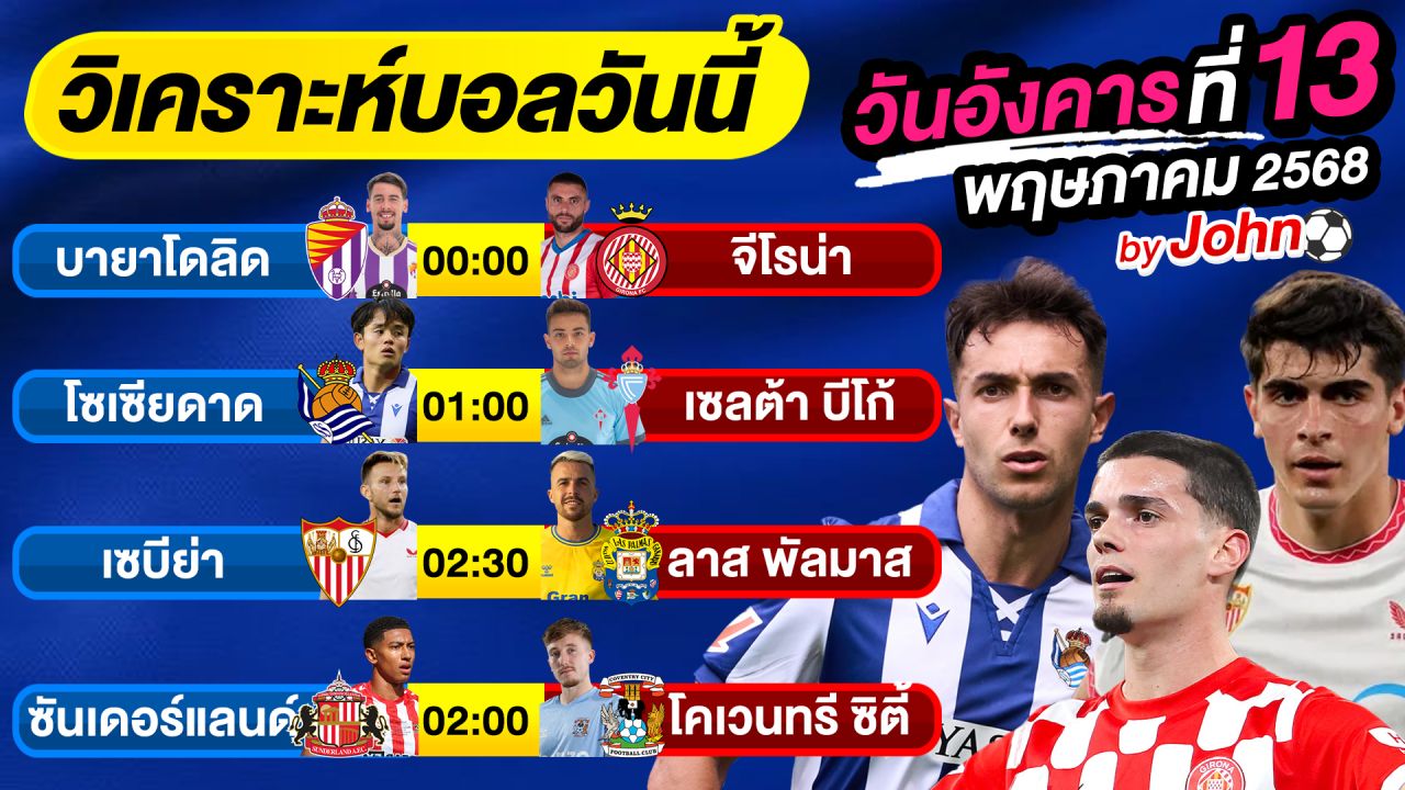 วิเคราะห์บอลวันนี้ บอลเต็ง ทีเด็ดบอล วันอังคาร ที่ 13 พฤษภาคม 2568 By จอห์นบอลเต็ง