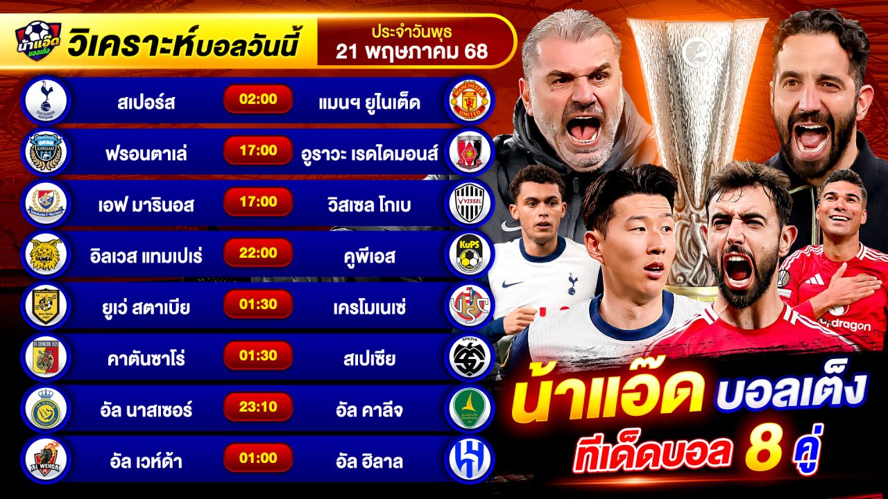 วิเคราะห์บอลวันนี้ ทีเด็ดบอล วันพุธ ที่ 21 พฤษภาคม 2568 By น้าแอ๊ดบอลเต็ง #วิเคราะห์บอลวันนี้