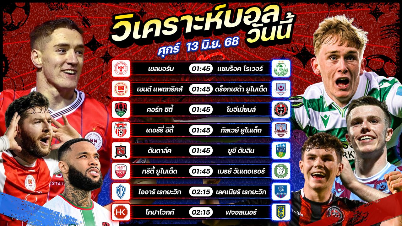 ✨⚽️🥳วิเคราะห์บอลวันนี้ ทีเด็ดบอล l วันศุกร์ที่ 13 มิถุนายน 2568 by อัศวินล้มโต๊ะ #ไอร์แลนด์พรีเมียร์ลีก
