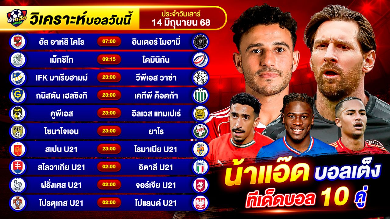 วิเคราะห์บอลวันนี้ ทีเด็ดบอล วันเสาร์ ที่ 14 มิถุนายน 2568 By น้าแอ๊ดบอลเต็ง #วิเคราะห์บอลวันนี้