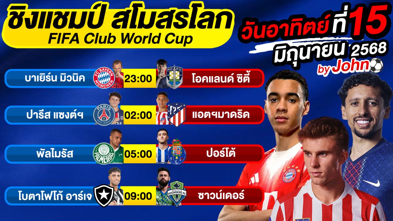 วิเคราะห์บอลวันนี้ บอลเต็ง ทีเด็ดบอล วันอาทิตย์ ที่ 15 มิถุนายน 2568 By จอห์นบอลเต็ง