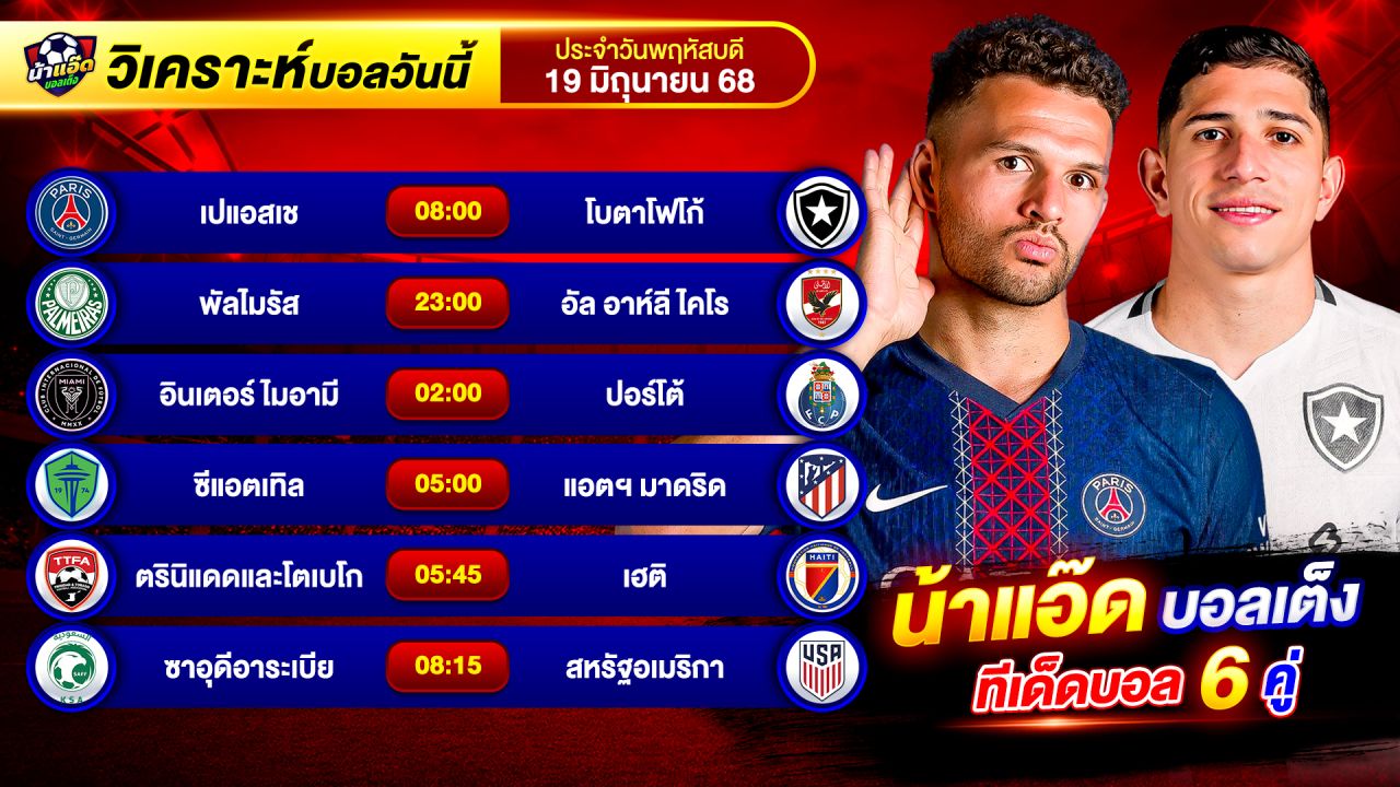 วิเคราะห์บอลวันนี้ ทีเด็ดบอล วันพฤหัสบดี ที่ 19 มิถุนายน 2568 By น้าแอ๊ดบอลเต็ง #วิเคราะห์บอลวันนี้