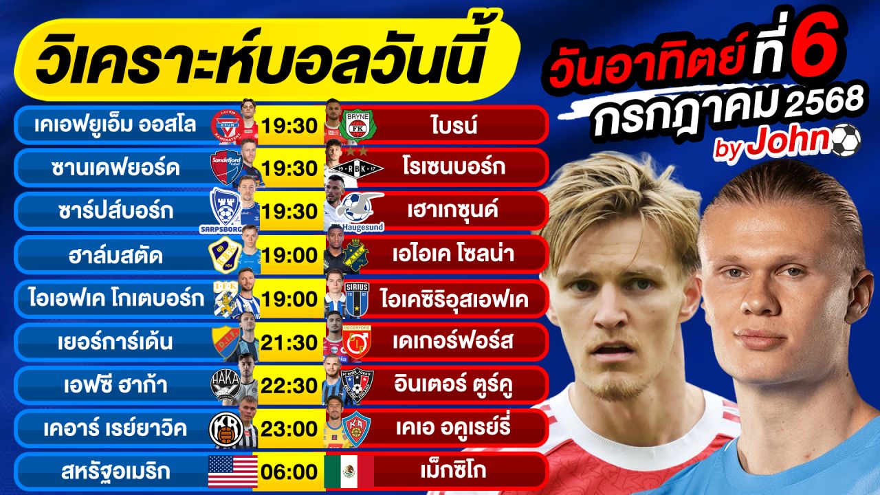 วิเคราะห์บอลวันนี้ บอลเต็ง ทีเด็ดบอล อาทิตย์ ที่ 6 กรกฎาคม 2568 By จอห์นบอลเต็ง