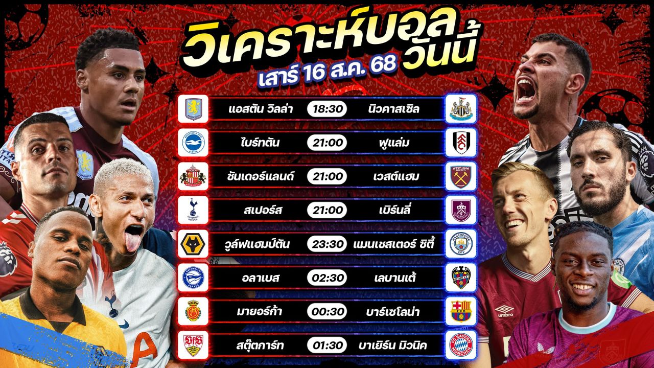 ⚽️🎯😎วิเคราะห์บอลวันนี้ ทีเด็ดบอล l วันเสาร์ที่ 16 สิงหาคม 2568 l by อัศวินล้มโต๊ะ #พรีเมียร์ลีก #พรีเมียร์ลีกอังกฤษ #ลาลีกา