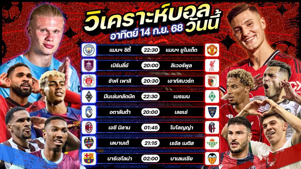 🥇⚽️🥳วิเคราะห์บอลวันนี้ ทีเด็ดบอล l วันอาทิตย์ ที่ 14 กันยายน 2568 l by อัศวินล้มโต๊ะ #พรีเมียร์ลีก #ลาลีกา #บุนเดสลีกา