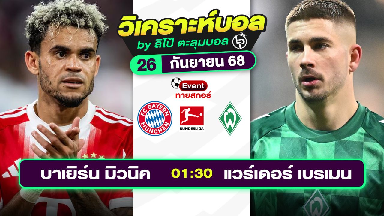วิเคราะห์บอลวันนี้ ทีเด็ดบอล วันศุกร์ที่ 26 กันยายน 2568 By ลิโป้ตะลุมบอล