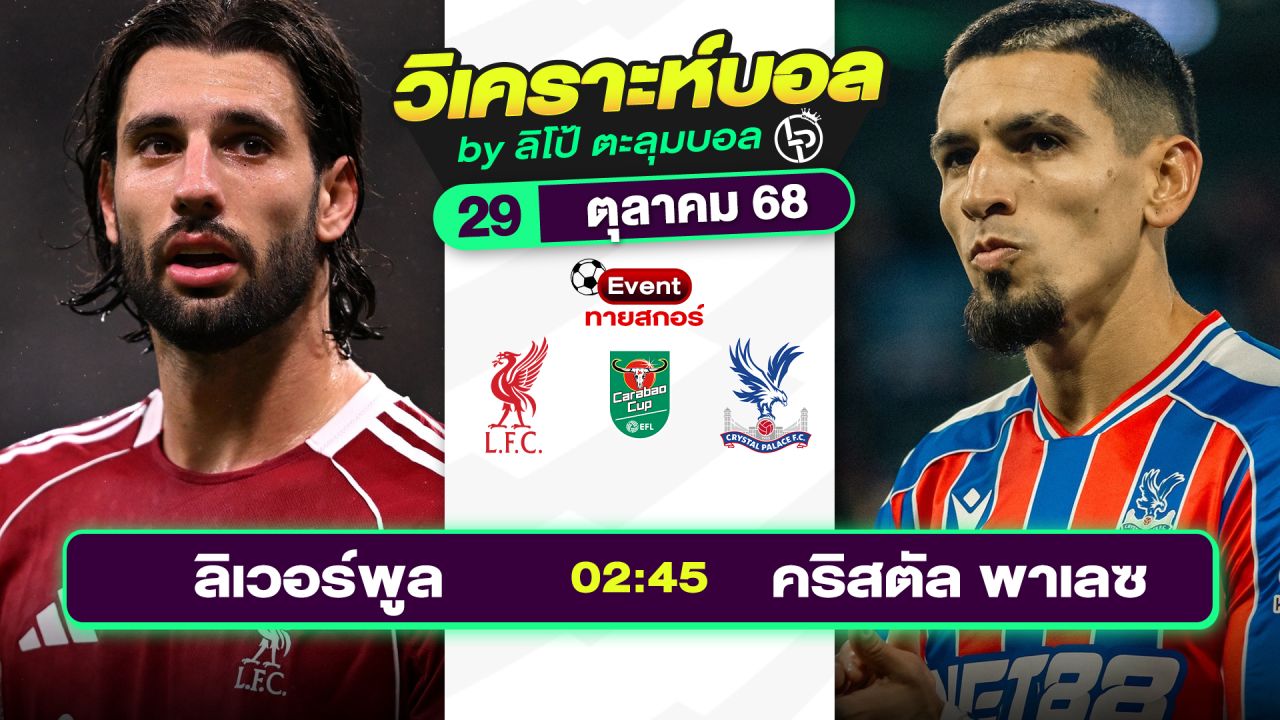 วิเคราะห์บอลวันนี้ ทีเด็ดบอล วันพุธที่ 29 ตุลาคม 2568 By ลิโป้ตะลุมบอล