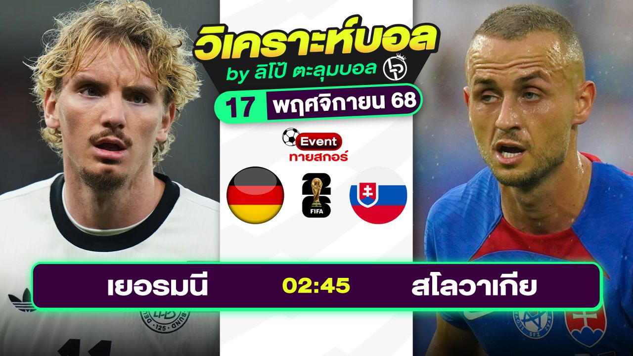 วิเคราะห์บอลวันนี้ ทีเด็ดบอล วันจันทร์ที่ 17 พฤศจิกายน 2568 By ลิโป้ตะลุมบอล