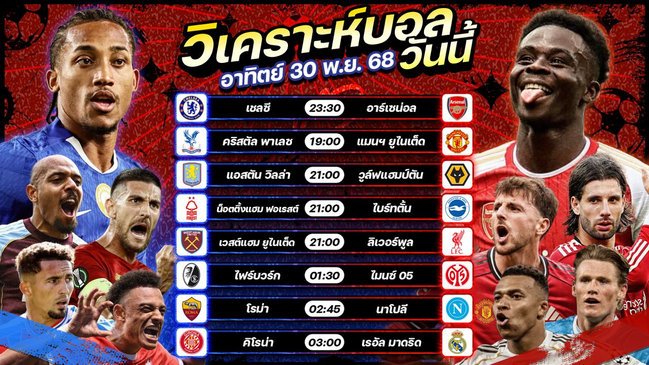 ⚽️🌟😎วิเคราะห์บอลวันนี้ ทีเด็ดบอล l วันอาทิตย์ ที่ 30 พฤศจิกายน 2568 by อัศวินล้มโต๊ะ #พรีเมียร์ลีก #ลาลีกา #เซเรียอา #บุนเดสลีกา