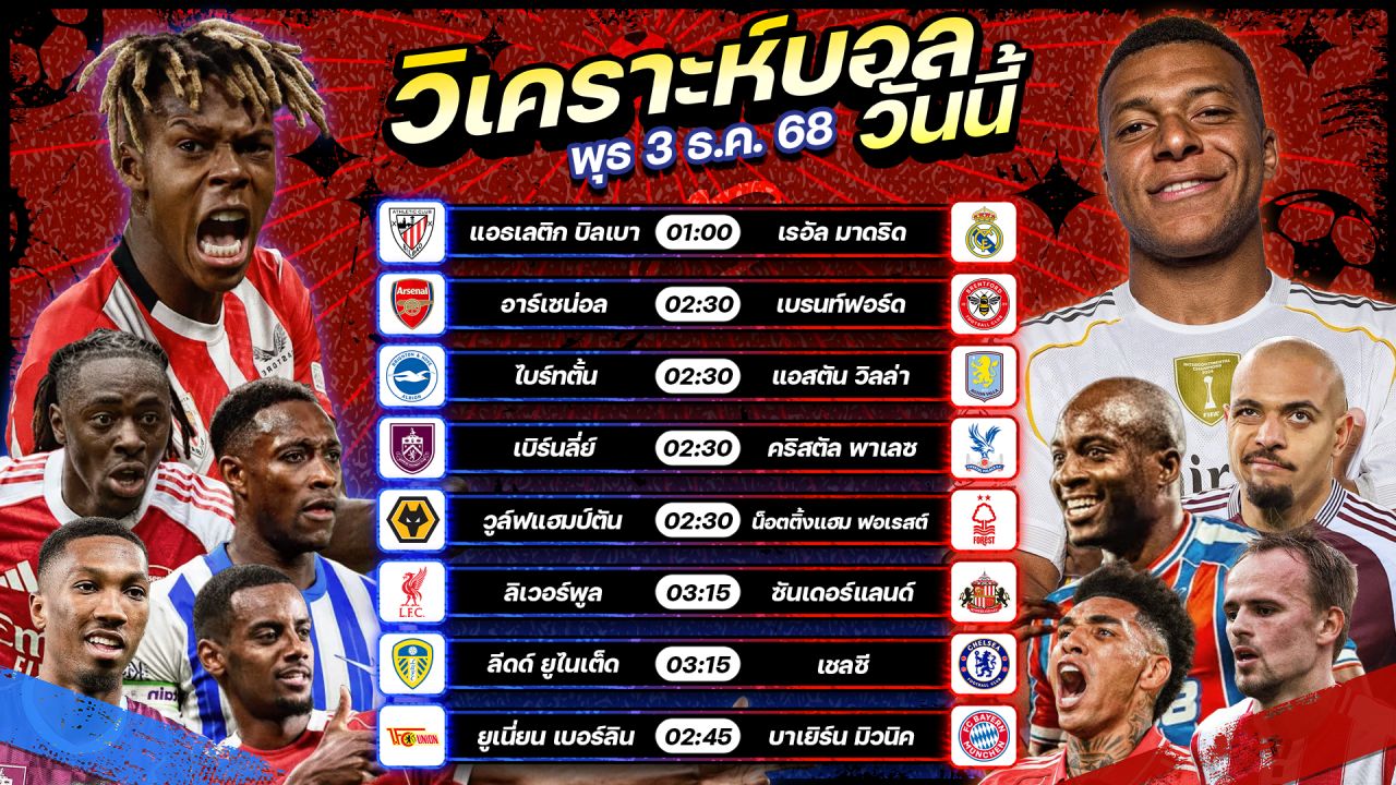 ⚽️🌟😎วิเคราะห์บอลวันนี้ ทีเด็ดบอล l วันพุธ ที่ 3 ธันวาคม 2568 by อัศวินล้มโต๊ะ #พรีเมียร์ลีก #ลาลีกา #เดเอฟเบโพคาล