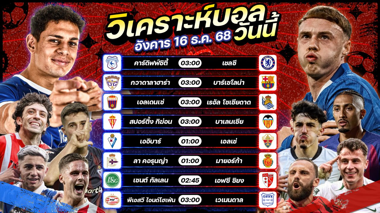 ⚽️🥇😎วิเคราะห์บอลวันนี้ ทีเด็ดบอล l วันอังคาร ที่ 16 ธันวาคม 2568 by อัศวินล้มโต๊ะ #คาราบาวคัพ #โคปาเดลเรย์