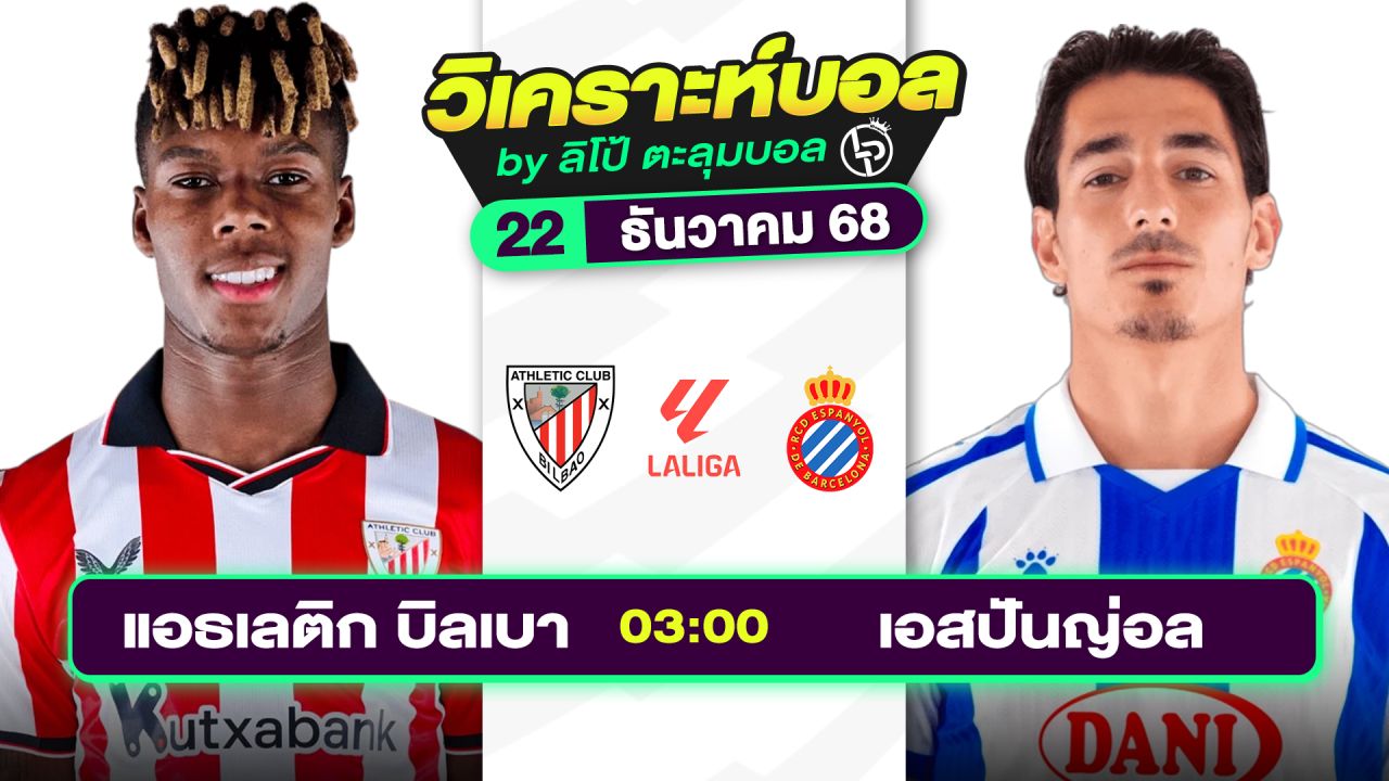 วิเคราะห์บอลวันนี้ ทีเด็ดบอล วันจันทร์ที่ 22 ธันวาคม 2568 By ลิโป้ตะลุมบอล
