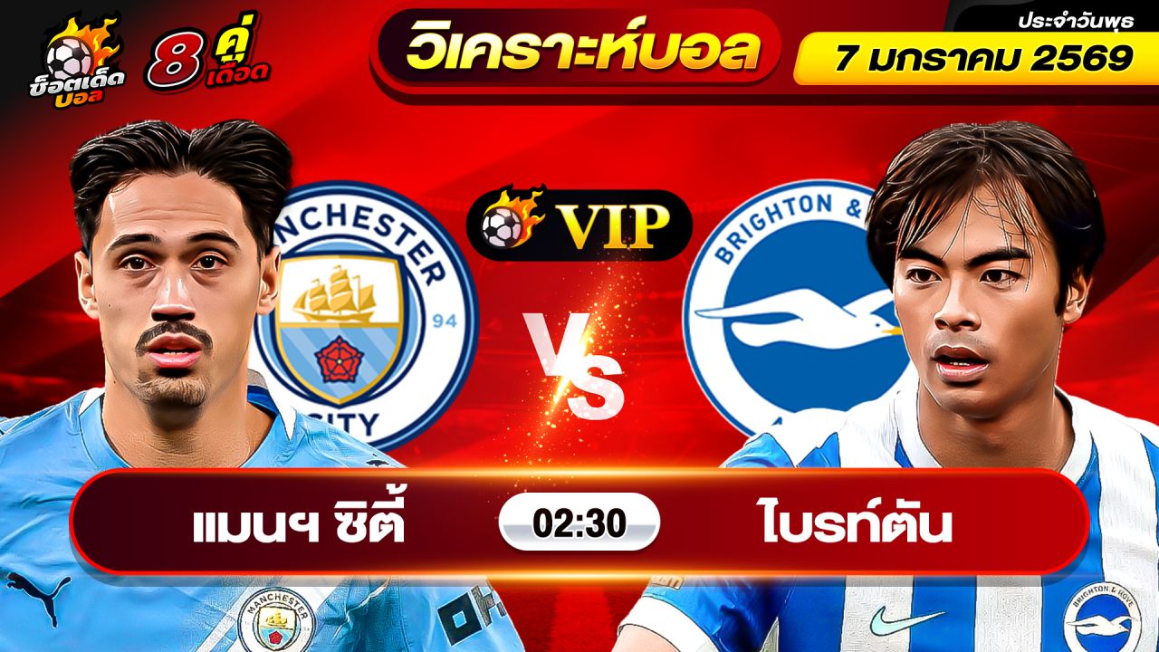 วิเคราะห์บอลวันนี้ ทีเด็ดบอล วันพุธ ที่ 7 มกราคม 2569 By ช็อตเด็ดบอลเต็ง