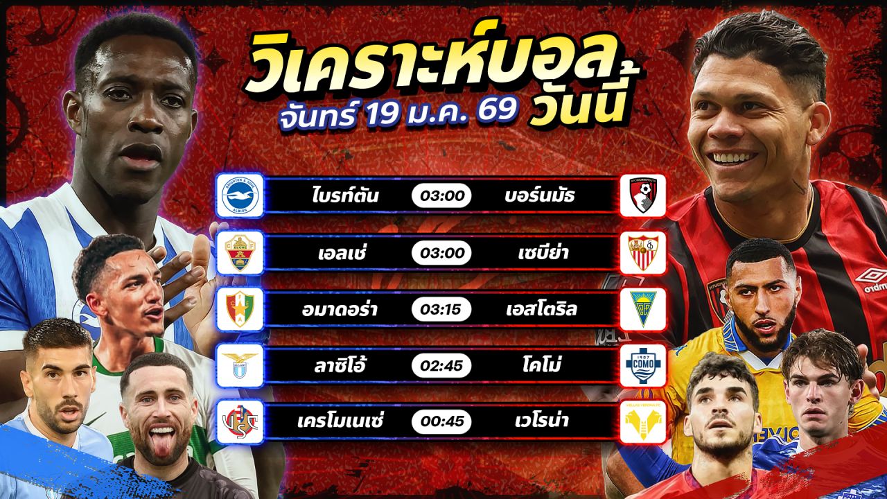 ⚽️🥇😍วิเคราะห์บอลวันนี้ ทีเด็ดบอล วันจันทร์ ที่ 19 มกราคม 2569 By อัศวินล้มโต๊ะ