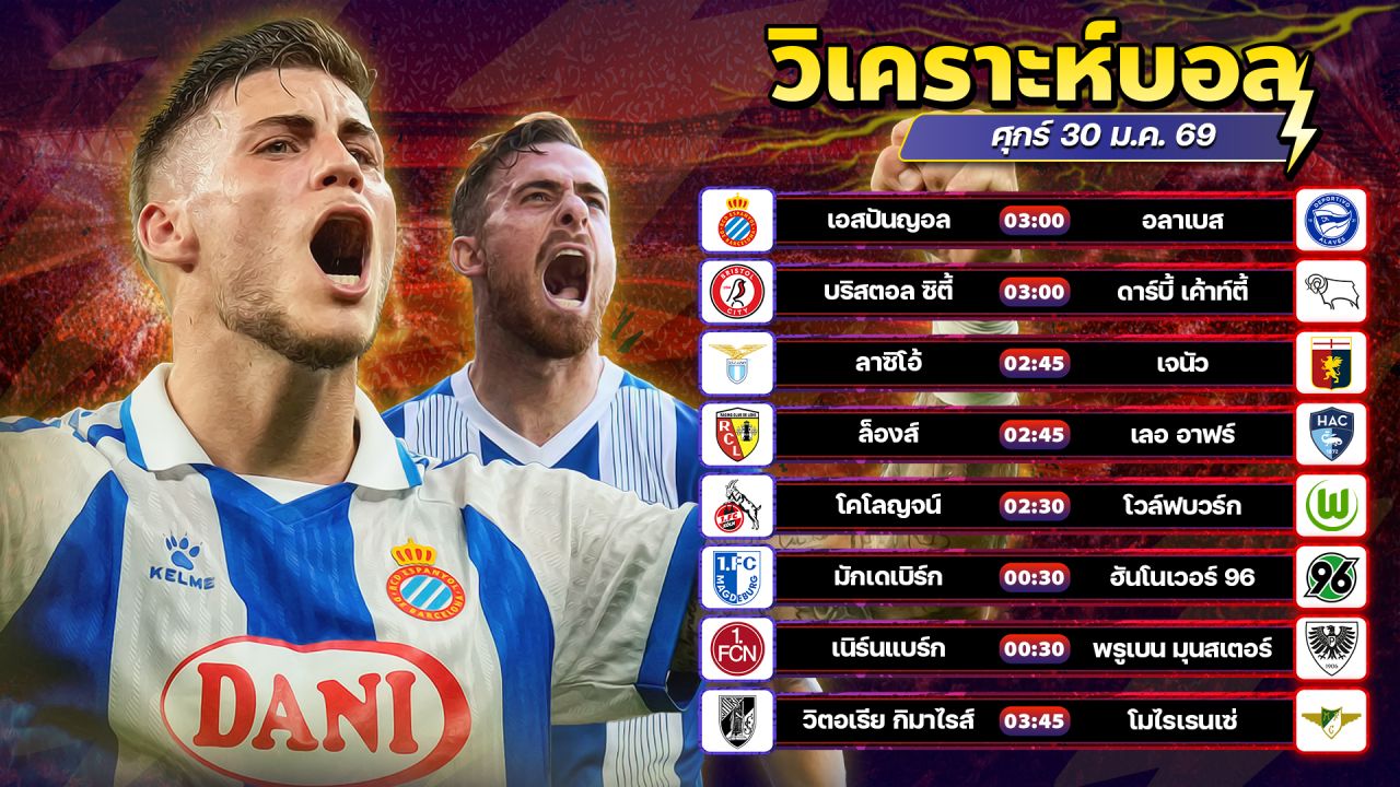 ⚽️🏅🤩วิเคราะห์บอลวันนี้ ทีเด็ดบอล วันศุกร์ ที่ 30 มกราคม 2569 By อัศวินล้มโต๊ะ l อศว #อศว