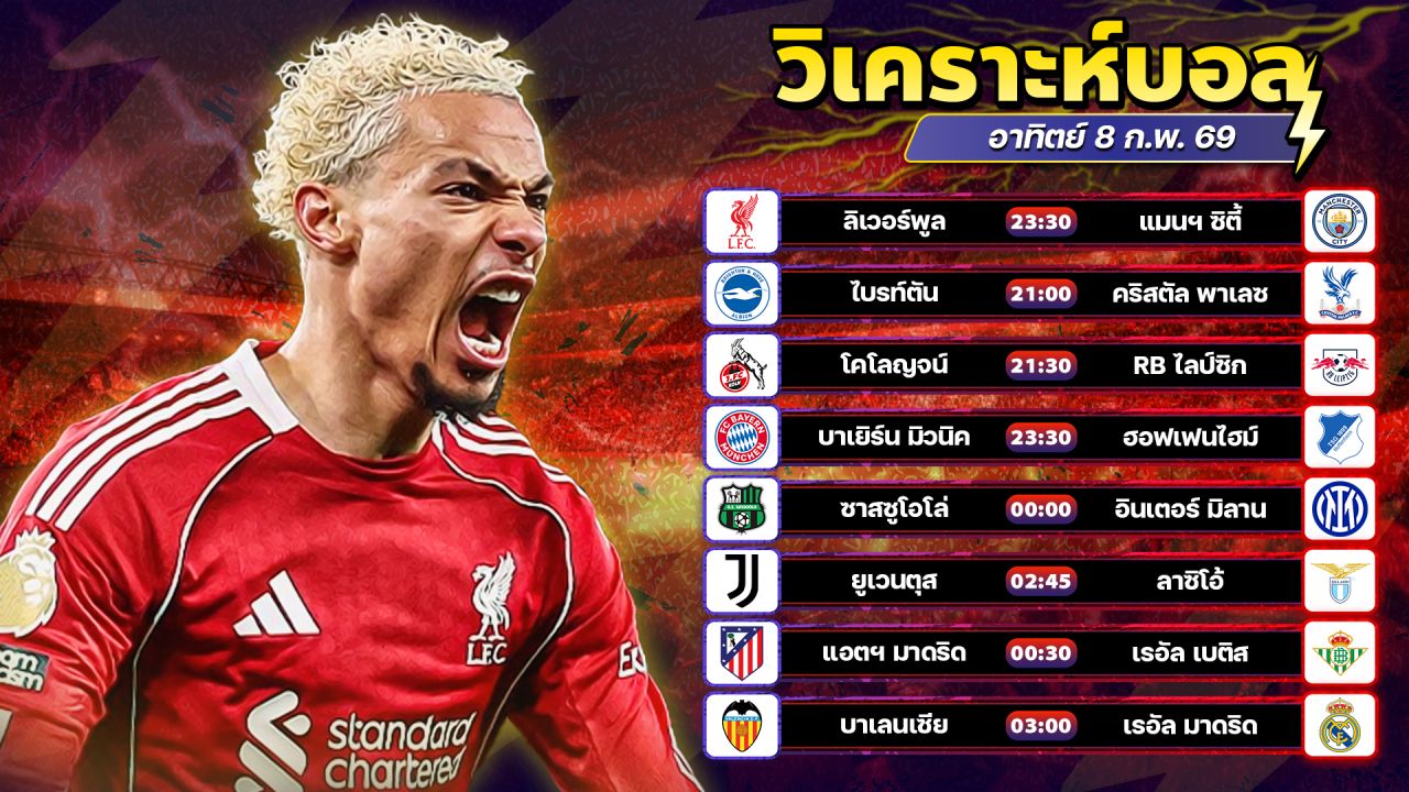 ⚽️🥇🥳วิเคราะห์บอลวันนี้ ทีเด็ดบอล วันอาทิตย์ ที่ 8 กุมภาพันธ์ 2569 By อัศวินล้มโต๊ะ l อศว #อศว
