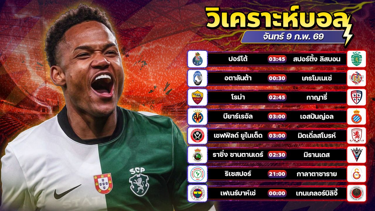 ⚽️✨😎วิเคราะห์บอลวันนี้ ทีเด็ดบอล วันจันทร์ ที่ 9 กุมภาพันธ์ 2569 By อัศวินล้มโต๊ะ l อศว #อศว