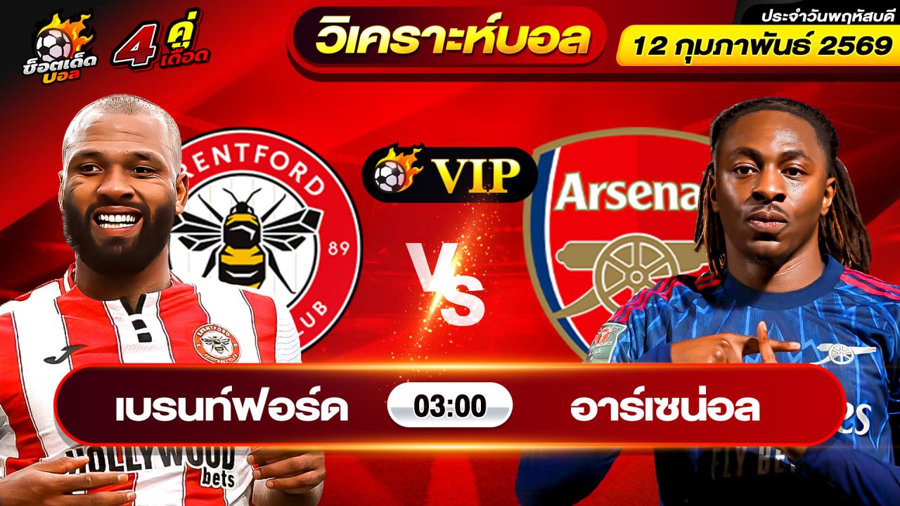 วิเคราะห์บอลวันนี้ ทีเด็ดบอล วันพฤหัสบดี ที่ 12 กุมภาพันธ์ 2569 By ช็อตเด็ดบอลเต็ง