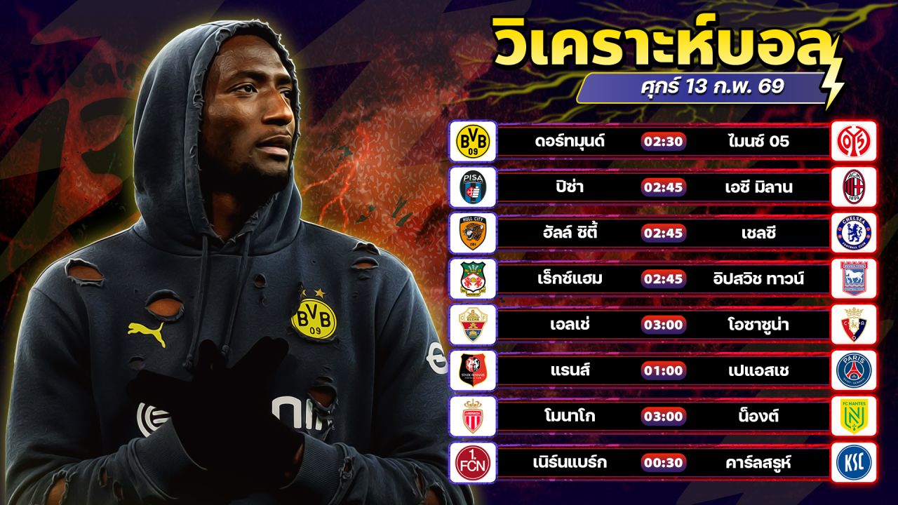 ⚽️👍🏻😎วิเคราะห์บอลวันนี้ ทีเด็ดบอล วันศุกร์ ที่ 13 กุมภาพันธ์ 2569 By อัศวินล้มโต๊ะ l อศว #อศว