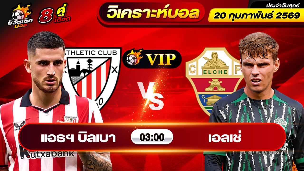 วิเคราะห์บอลวันนี้ ทีเด็ดบอล วันศุกร์ ที่ 20 กุมภาพันธ์ 2569 By ช็อตเด็ดบอลเต็ง