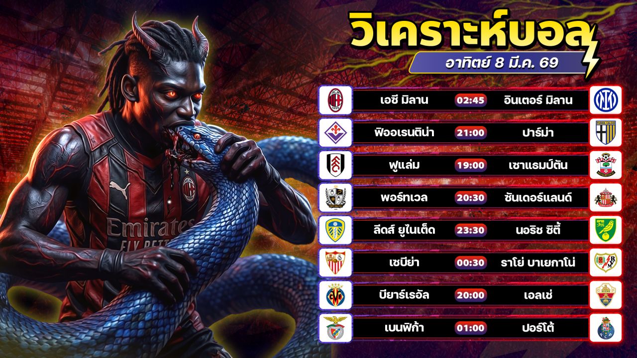 ⚽️⭐️😏วิเคราะห์บอลวันนี้ ทีเด็ดบอล วันอาทิตย์ ที่ 8 มีนาคม 2569 By อัศวินล้มโต๊ะ l อศว #อศว